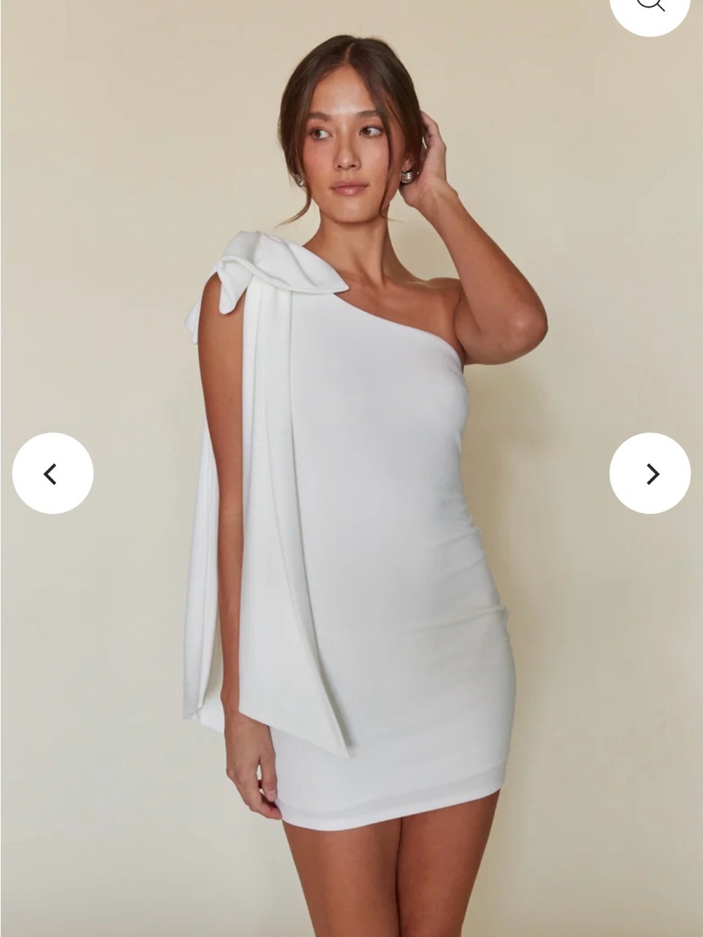 Mischa White Bow Bodycon One-Shoulder Mini Dress